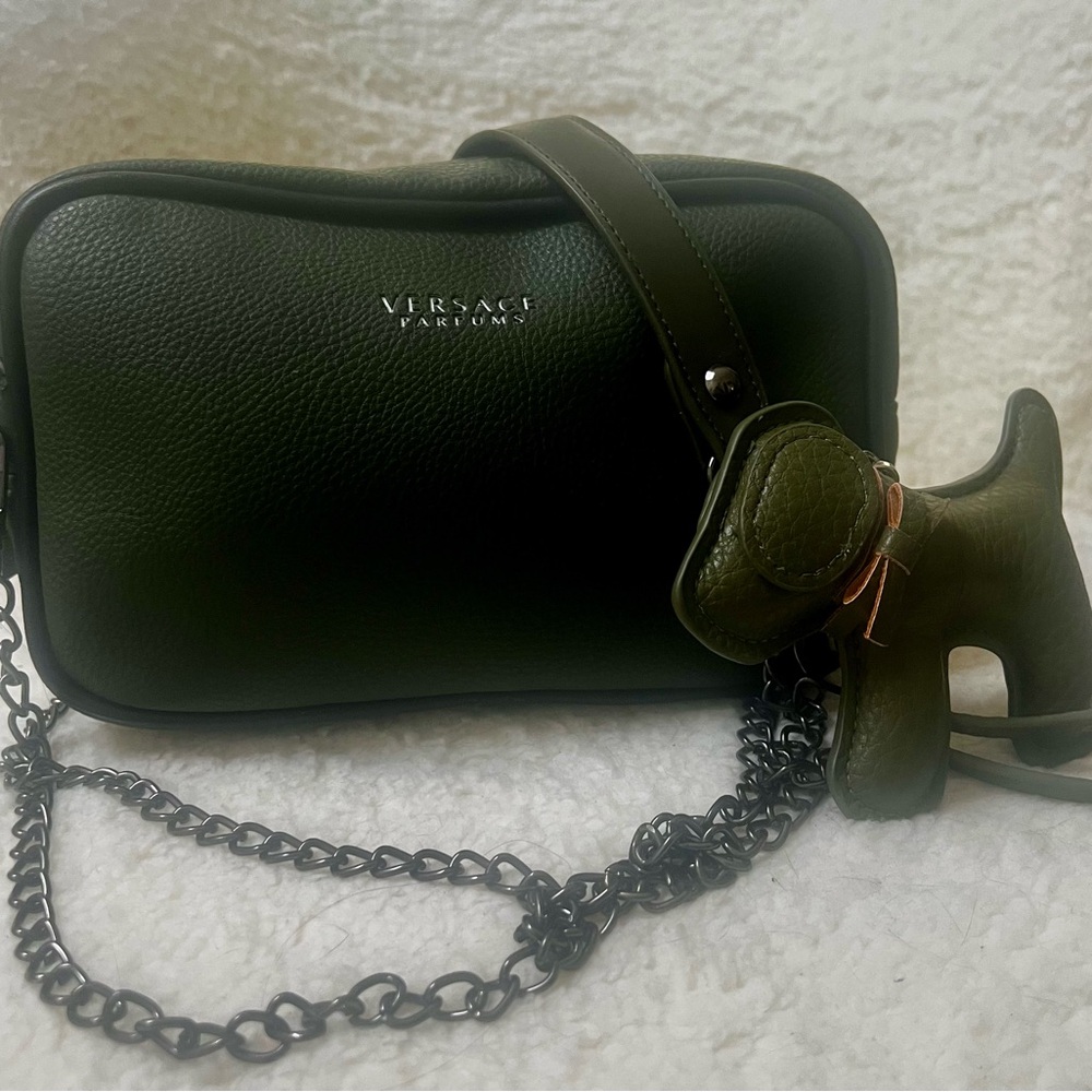 Olive Green Converted Beauty Bag with Crossbody Strap and Charm